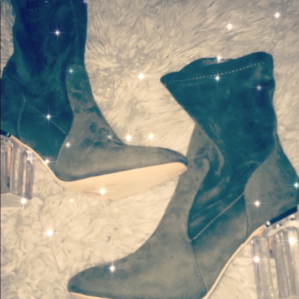 Suede Booties with Clear Heel
